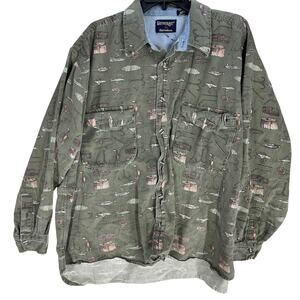 Revenge Shirtmaker Men Shirt XXL Green Button Up Long Sleeve All Over Print Fish